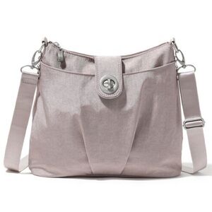 Baggallini Sorrento RFID Hobo Crossbody Bag Blush Shimmer Dusty Rose Pink Cute
